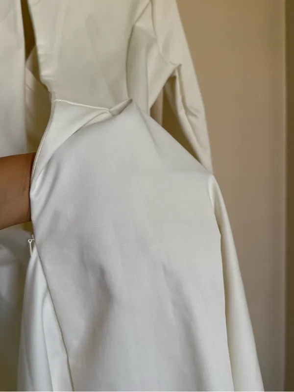 Ivory Long Sleeve Midi Dress Surplice Fit & Flare Bridal Wedding Small - Image 7