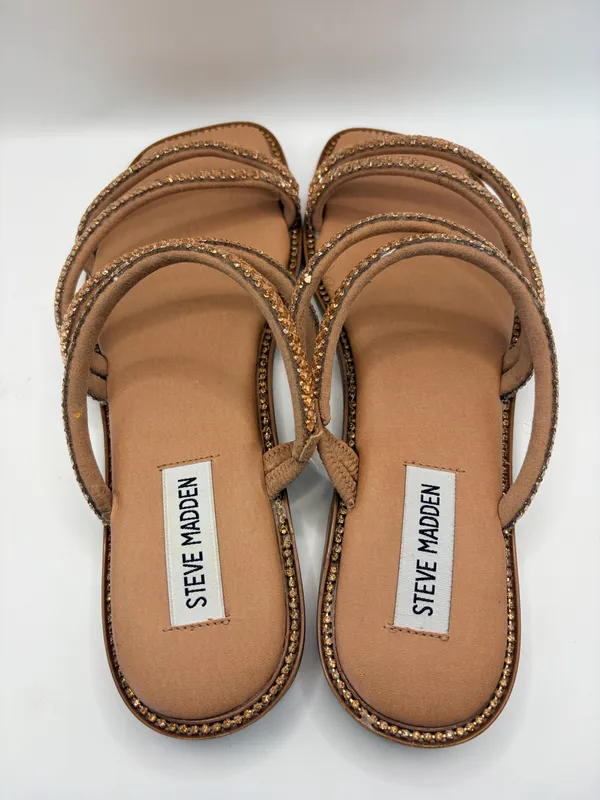 Steve Madden Bronze Beaded Strappy Slide Sandals Boho Glam Resort Summer Size 7 - Image 5