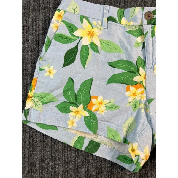OLD NAVY Everyday Short Women 6 Blue Botanical Linen Blend‎ Tropical Citrus - Image 4