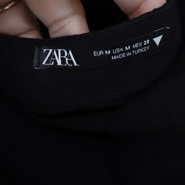Zara Black Puff Sleeve Lace Up Back Mini Dress Square Neck Linen Blend Size M - Image 2