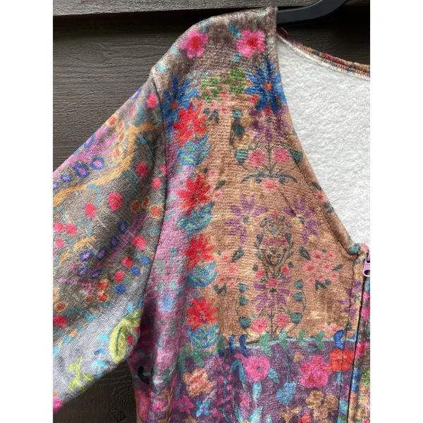 Natural Life Floral Soft Fleece Pajama Jumpsuit Large Zip-up Boho Cozy Colorful - Image 13