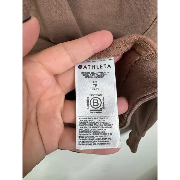 Athleta Coaster Luxe V-Neck Sweatshirt‎ Brown Mauve Fleece Pullover XS 466781 - Image 4