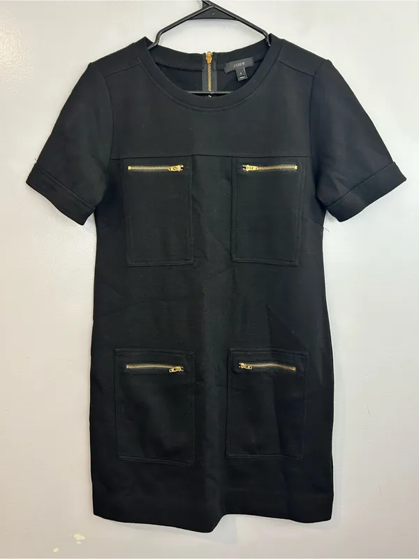 J. Crew Black Wool Blend Short Sleeve Retro Zipper Mini Shift Dress Size 2 - Image 2