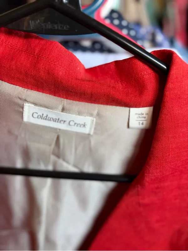 Coldwater Creek Vibrant Red Open-Front Blazer 100% Linen size 14 - Image 2