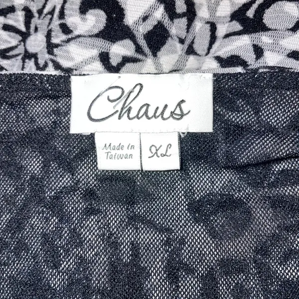Chaus XL Womens Black White Abstract Swirl Mesh V-Neck Knot Front Blouse Top - Image 3