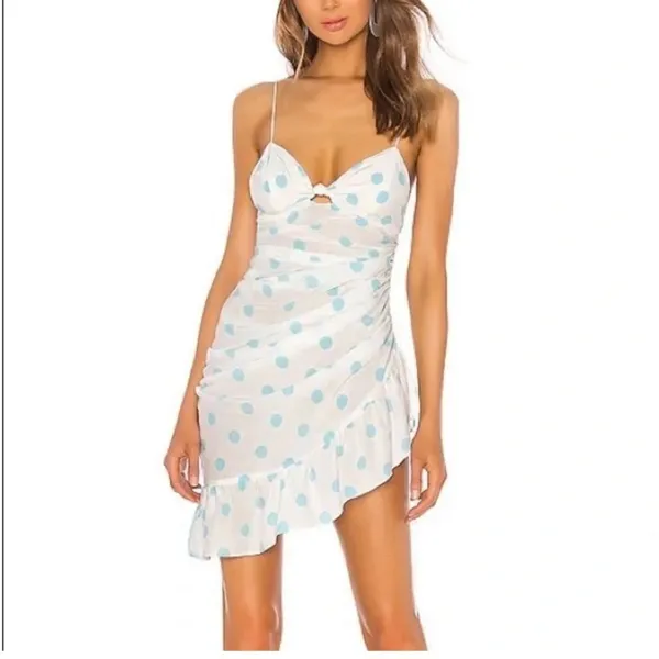 For Love‎ & Lemons Polka Dot Ruched Mini Dress Mesh Back Bodycon Size M - Image 2