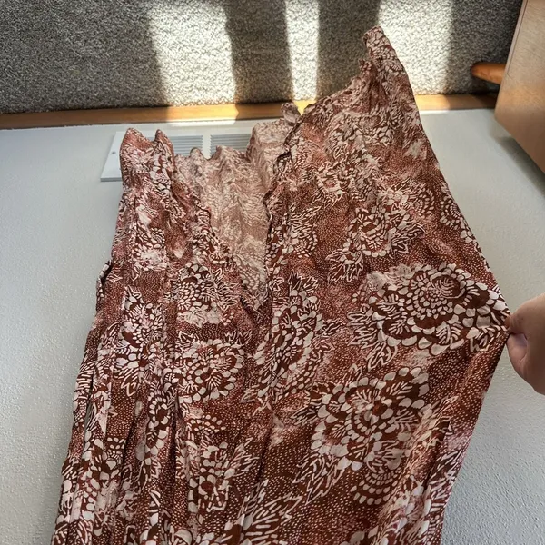 Rip Curl Dress Size Small Brown Ivory Floral Short Sleeve Wrap V-Neck Maxi‎ Boho - Image 6