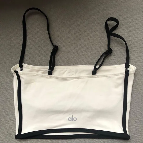 Alo Yoga Airbrush Streamlined Bra Tank Ivory/Black XS - Image 5