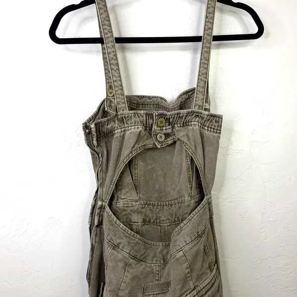 Free People FP Go West Olive Green Utility Cargo Denim Relaxed Leg Jumpsuit XS - Image 9