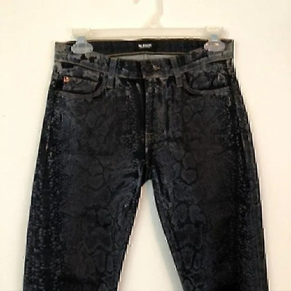 HUDSON JEANS Nicole Super Skinny Jeans Snakeskin Mid Rise Black Dark Wash Denim - Image 5