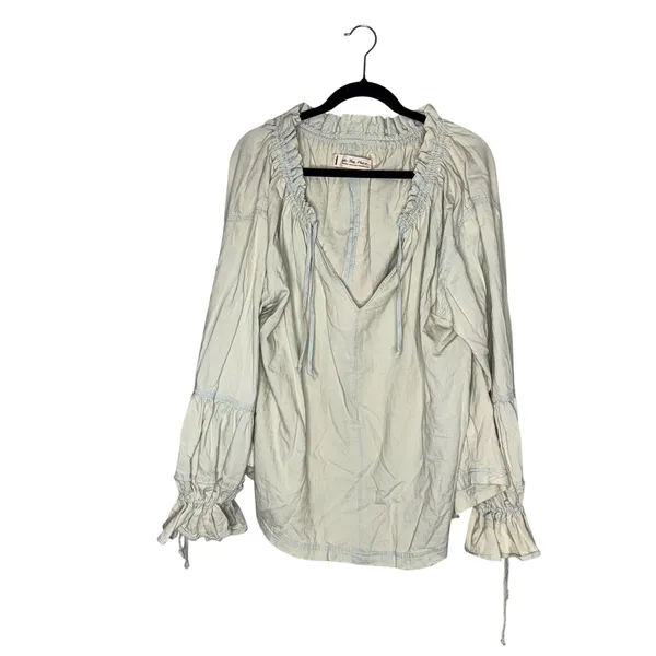 Free People We The Free Blouse Womens M Light Blue Excellent Boho Ruffle Top - Image 4