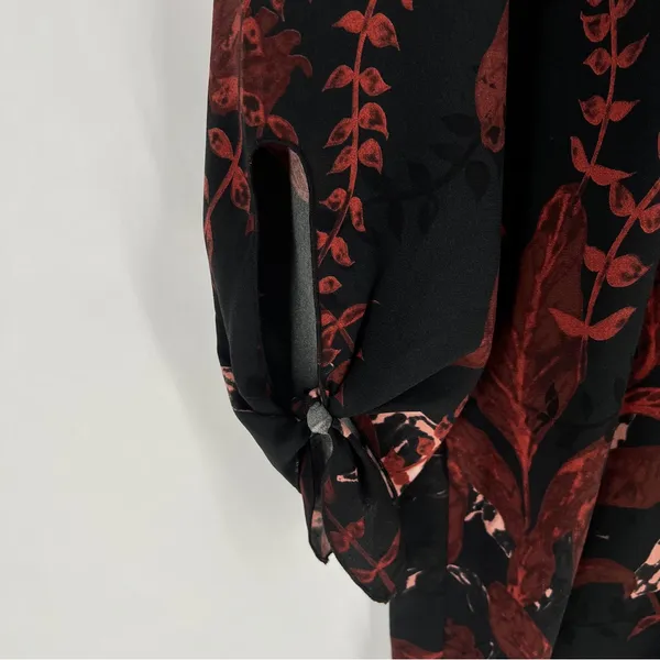 Aritzia Wilfred Charpont Dress‎ Open Back Dark Floral Black Burgundy Tie Sleeve - Image 4