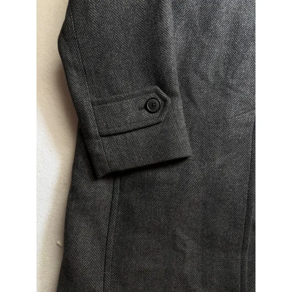 Uniqlo Herringbone Car Coat Charcoal Grey Button Front Overcoat - Image 14