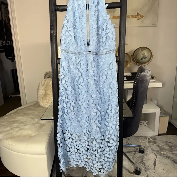 Bardot Gemma Halter Neck Guipure Lace Midi Dress In Dusty Blue Womens 8/M New - Image 5