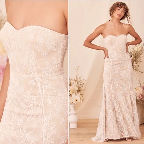 LULU's Sexy Romantic Flowy Eyelash Lace Bridal Shower Elopement Wedding Gown - Image 3