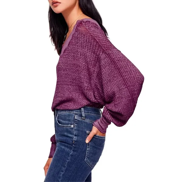 We The Free Free People Womens South Side Thermal Sweater, Purple, Small - Image 3