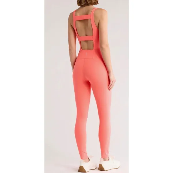 Free People Never Better One Piece Jumpsuit Workout Neon Coral Women's Large NWT - Image 2
