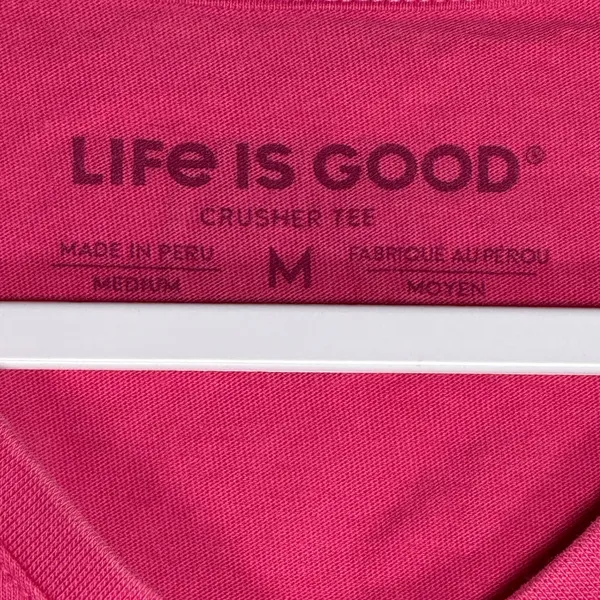 Life Is Good Womens Crusher Tee Pink Paw Print V-Neck Cotton‎ T-Shirt Medium - Image 3