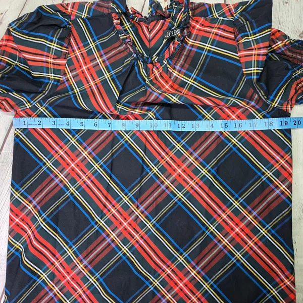 J. Crew Womens BN162‎ Tartan Plaid Ruffle Neck Puff Sleeve Cotton Top Small - Image 7