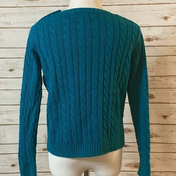 Lands’ End blue classic cable-knit pullover sweater Size Medium Petite - Image 5