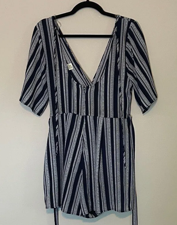 Altar'd State Navy and White Striped Romper - Image 3
