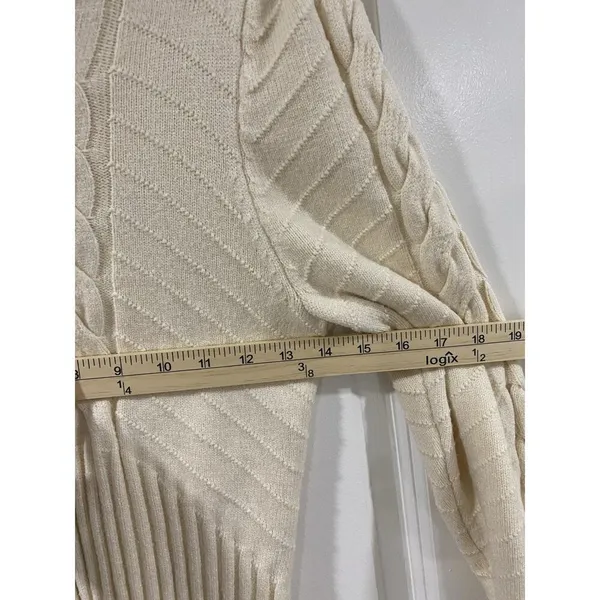 Marled Cream Cable Knit Mock Neck Sweater M Cozy Chunky Ribbed Winter Pullover - Image 8