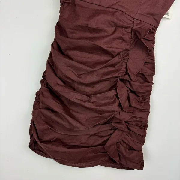 NWT Zara Brown Ruched Ruffle Mini Dress Sz XS - Image 7
