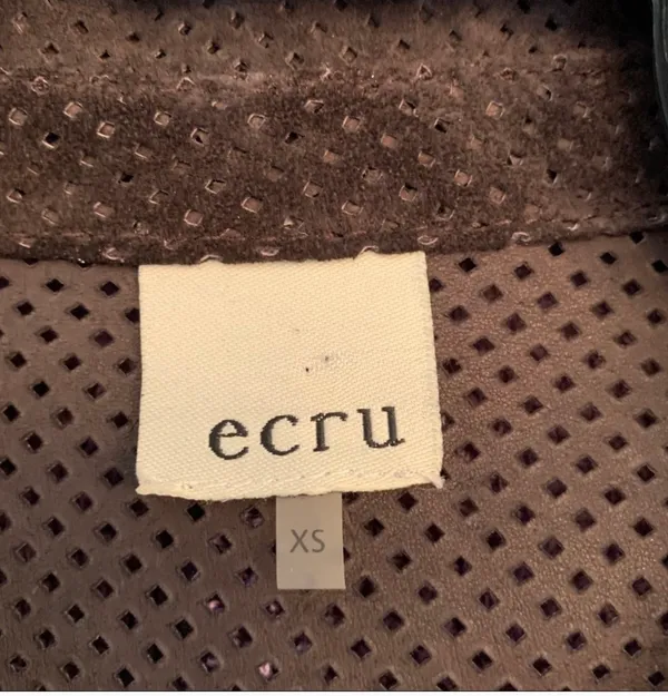 Ecru Leather Suede Perforated Shirt Jacket Shacket XS - Image 4