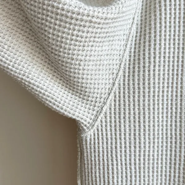 aerie Waffle Knit Long Sleeve Lounge Tee, Beige, Size Medium - Image 5