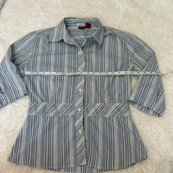 Y2K 90s Womens Blue/White Strip Button Down Sz L Cotton Retro Resort Tomato Girl - Image 3