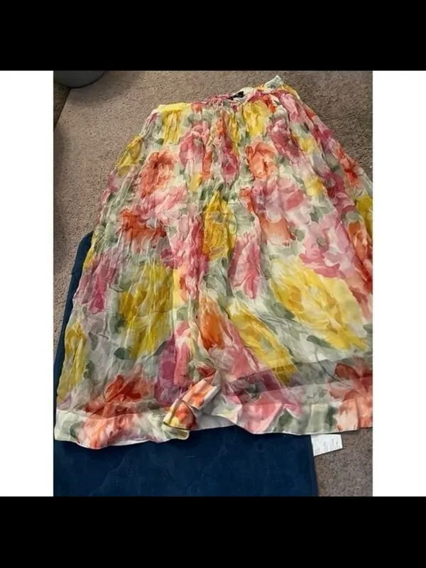 Phool Floral Chiffon Maxi Skirt - Yellow & Pink‎ - Image 2
