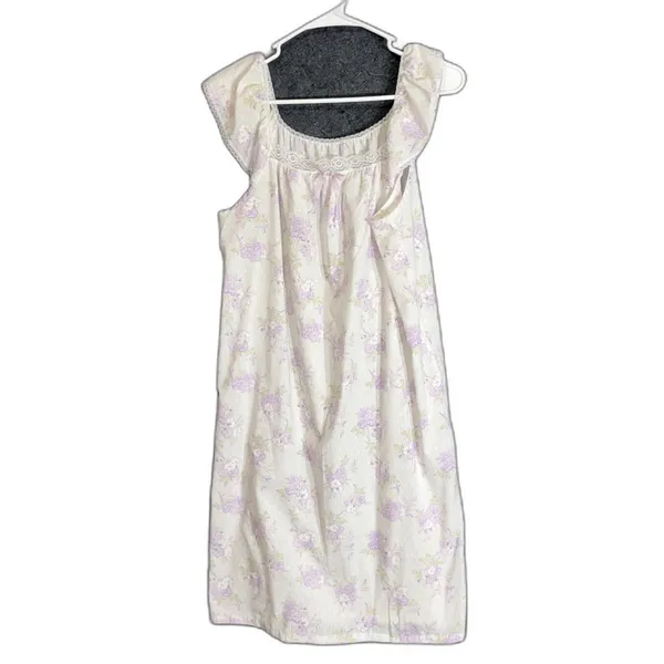 Vintage Womens Size Medium Floral Nightgown Robe Set Purple Lace Made in USA - Image 4