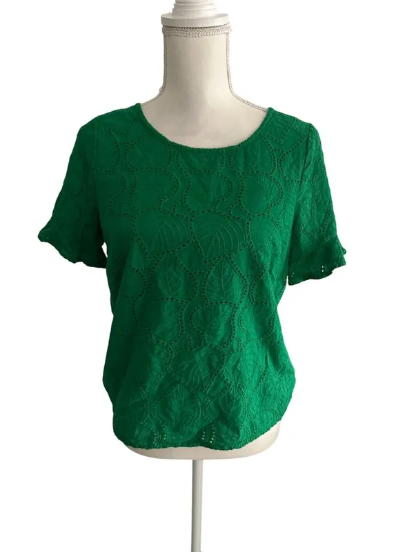 SKIES ARE BLUE Leaf Print Green Short Sleeve Top Size Small - Image 6