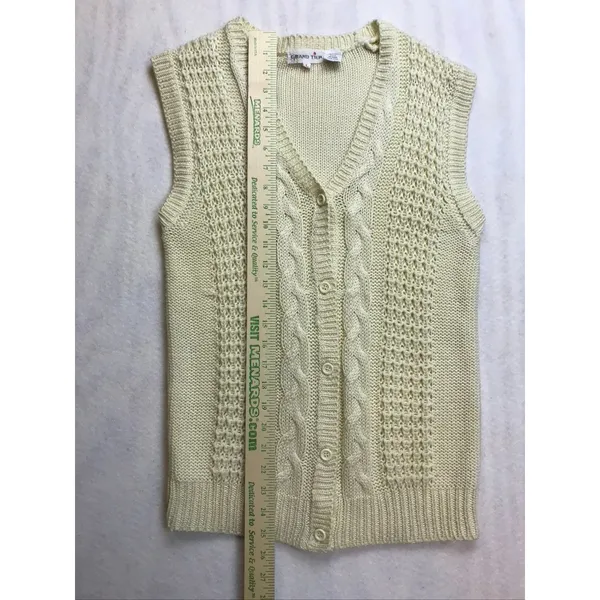 Vintage Grand Tier Womens‎ Cream Cable Knit V Neck Button Vest Sweater Size L - Image 10