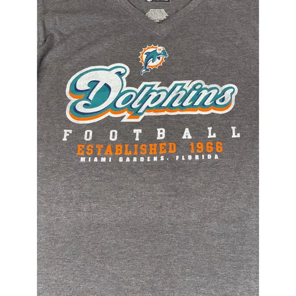 NFL Team Apparel Miami Dolphins Charcoal V Neck Tee Shirt Womens Size L - Image 2