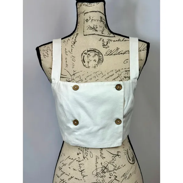 Free People This is Love 4 Button Crop Top White Med - Image 4