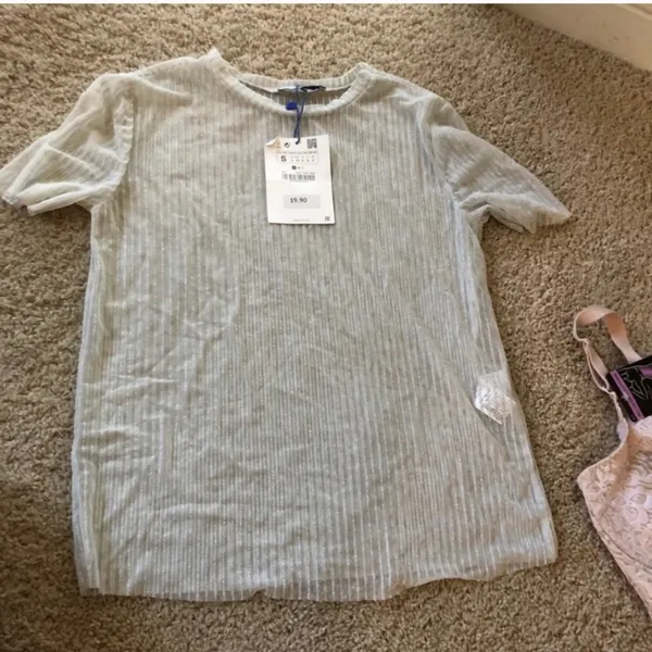 ZARA Silver striped sparkly sheer top never worn - Image 4