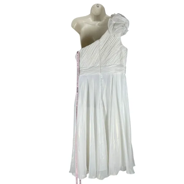 Mac Duggal Rosette One Shoulder Tea Length Dress White Size 12 - Image 9