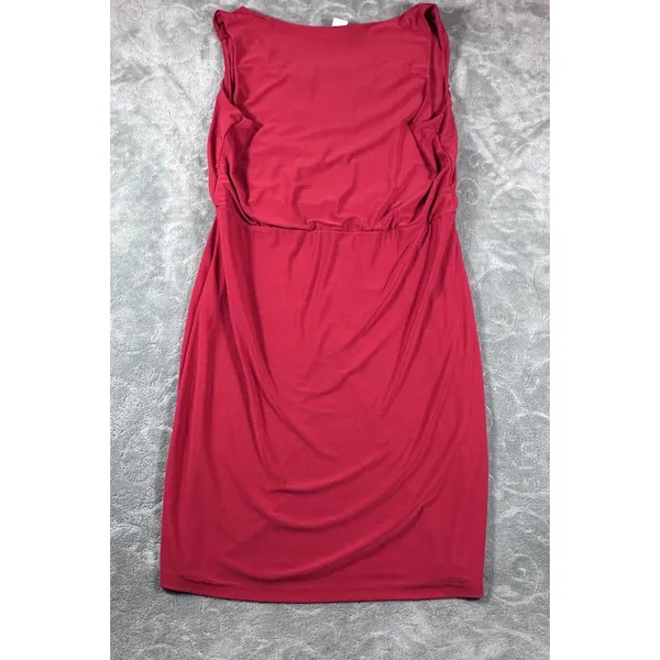 Cocomo Red Dress Large Cowl Neck Blouson Knee MIDI Elastic Waist Flattering Fit - Image 8
