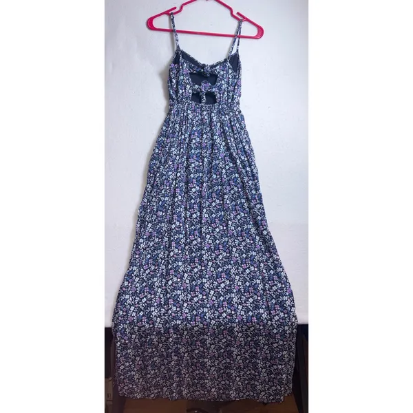 Abercrombie & Fitch Floral Maxi Dress Blue Purple Tie Back Cutout Small - Image 4