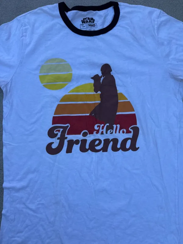 Star Wars Hello Friend The Mandalorian and Child Retro Classic T-shirt Size L - Image 2