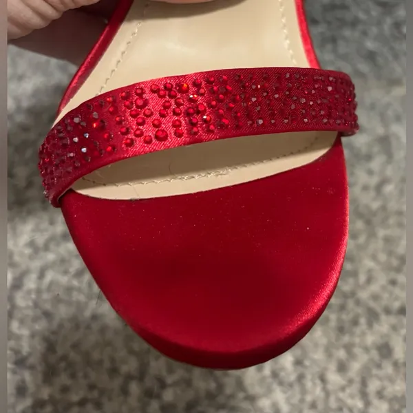 Dream Paris Red Satin Stilettos With Rhinestone Detailing - Image 6