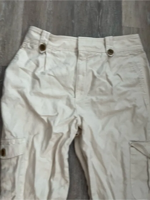 Gap Cotton Cargo Pants Womens 16 Regular Cream Linen Tapered Utility Safari - Image 6