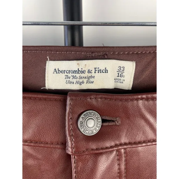 Abercrombie & Fitch 90s Straight Ultra High Rise Vegan Leather Pants Brown 33 - Image 4
