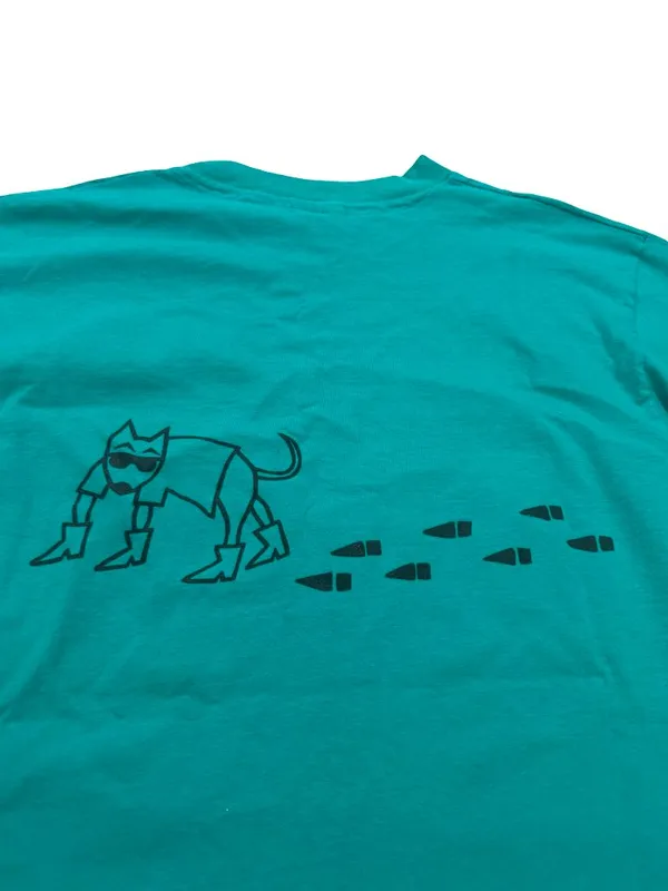 Hanes Teal Graphic Dog Print Vintage 1989 Tee Shirt M. Stewart Large Women's - Image 8
