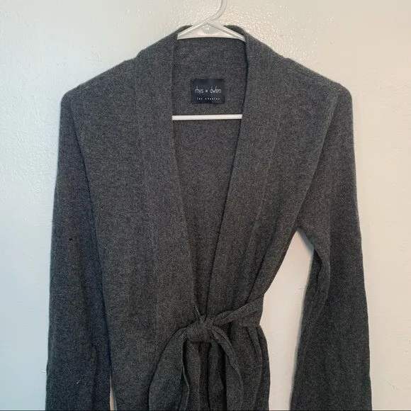 Rhys Dwfen Women's Size Small Wrap Cardigan Sweater Dark Gray 100% Cashmere - Image 2