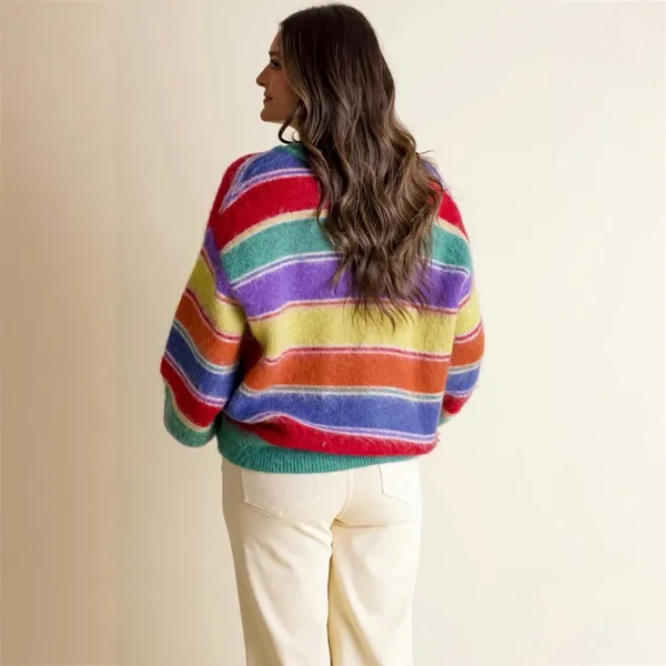 POL Multicolor Striped V-Neck Sweater Women’s Size Large - Image 3