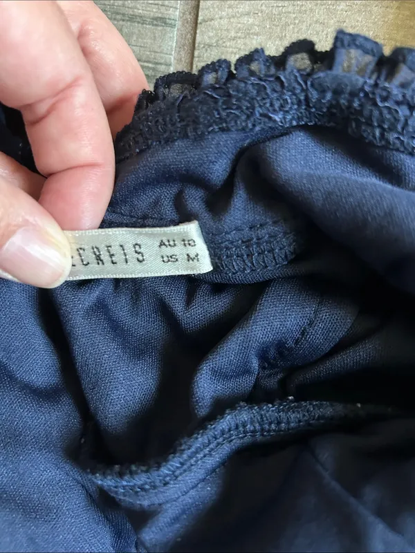 Saints + Secrets Navy Lace Mini Dress with Pleated Hem - Image 3