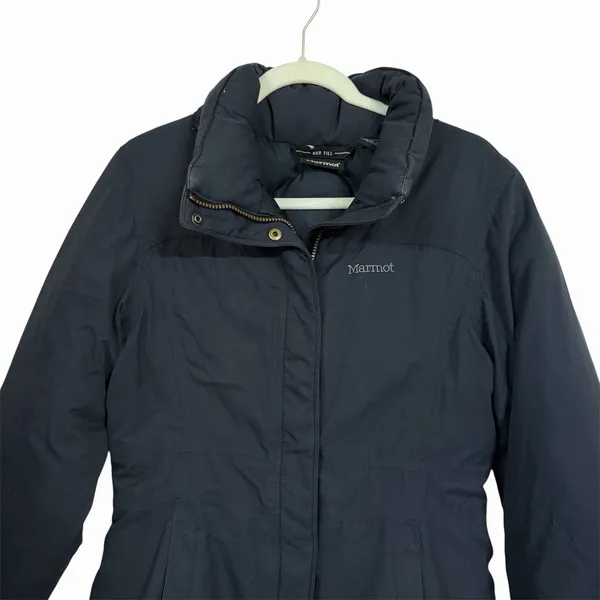 Marmot Womens Sz M Black 650 Fill Long Length Jacket Goose Down Full Zip Warm - Image 2
