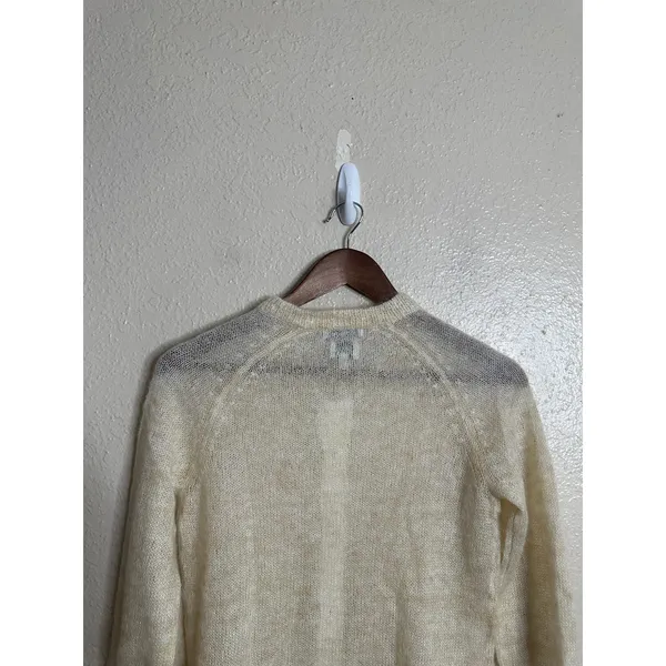 L.L.Bean Mohair Cardigan Sweater Fuzzy Sheer Halo Knit Ivory Womans XS - Image 8
